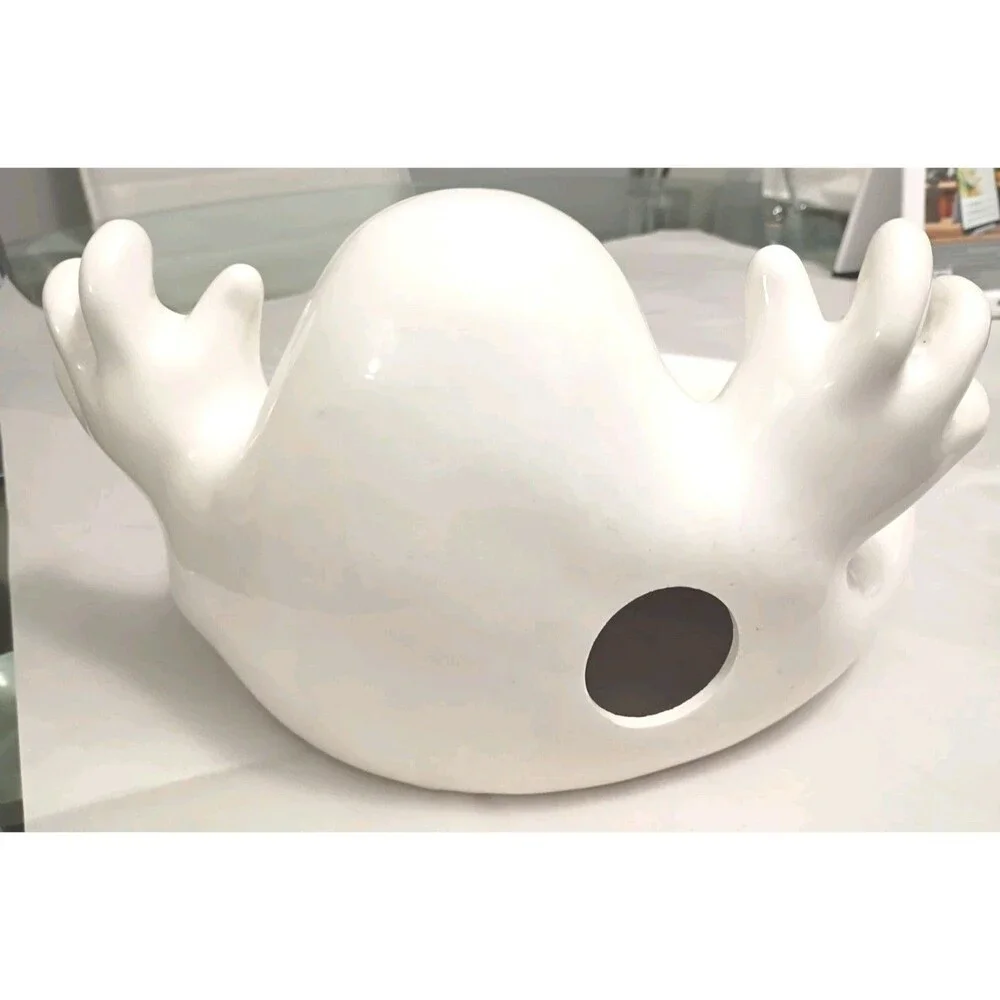 Vintage Lighted Halloween Ghost Ceramic Candy Bowl Dish